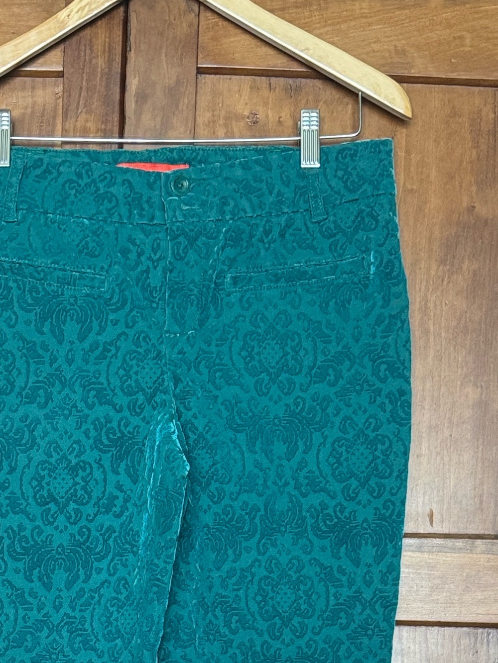 Anthropologie Charlie Velvet Teal Patterned Slim Jeans - Cartonnier